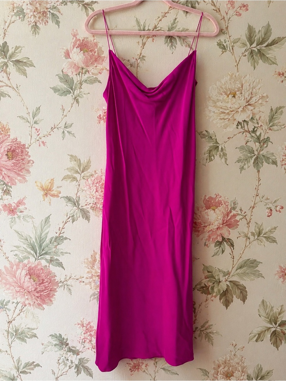 Fleur du Mal Fuchsia Slip Dress with Cowl Neck